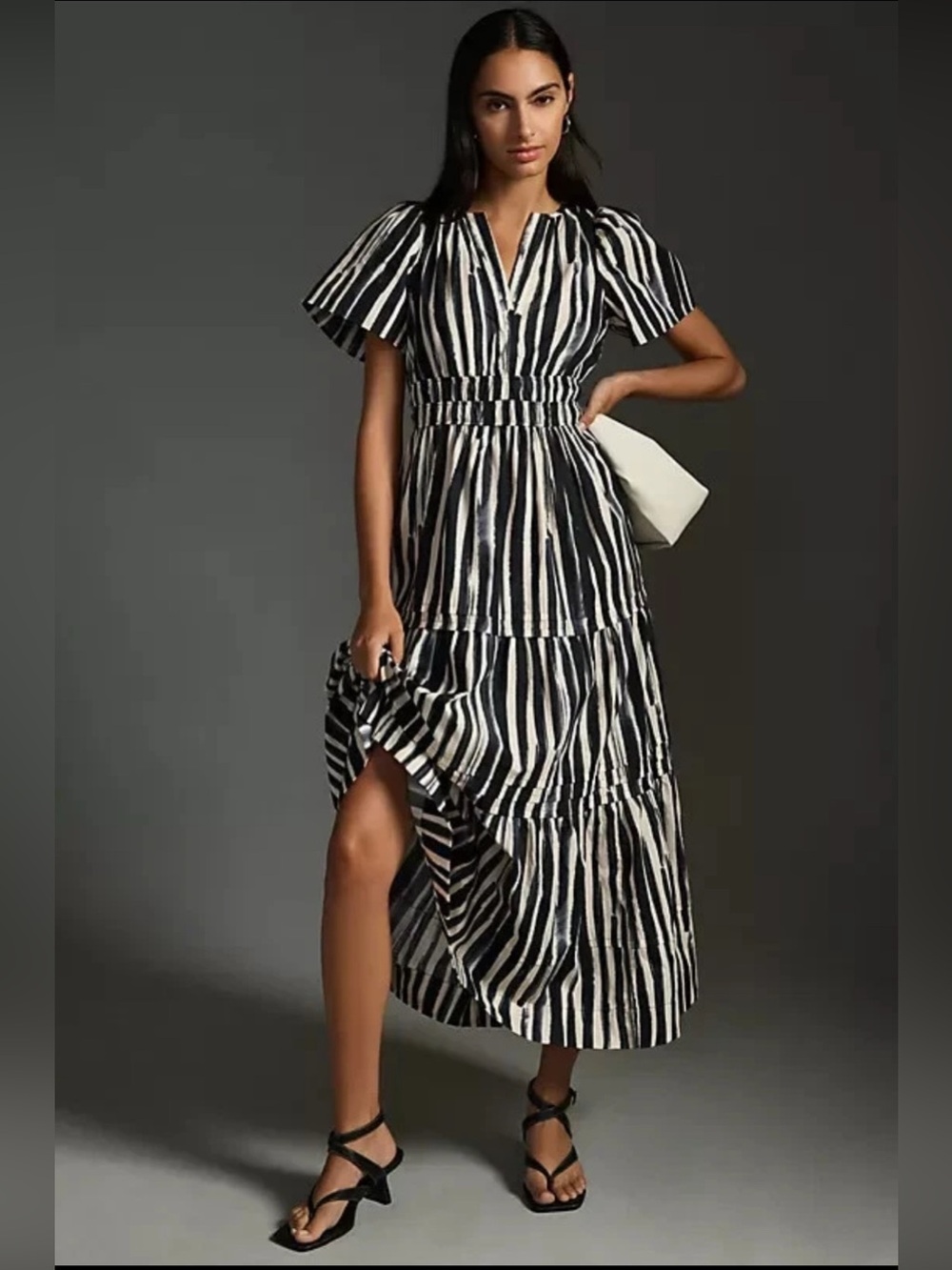 Anthropologie The Somerset Black Maxi Dress Cotton Tiered Carbon, Size 2x
